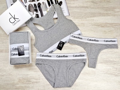 Набор топ+слипы+стринги серый Calvin Klein set 02-29