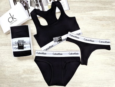 Набор топ+слипы+стринги черный Calvin Klein set 02-49